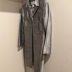 Hugo Buscati Vintage Silver Duipioni Silk Women's Long Over Coat Size  6